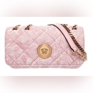 Versace Women's Small Pink Jacquard Gold Medusa Quilted Shoulder Bag